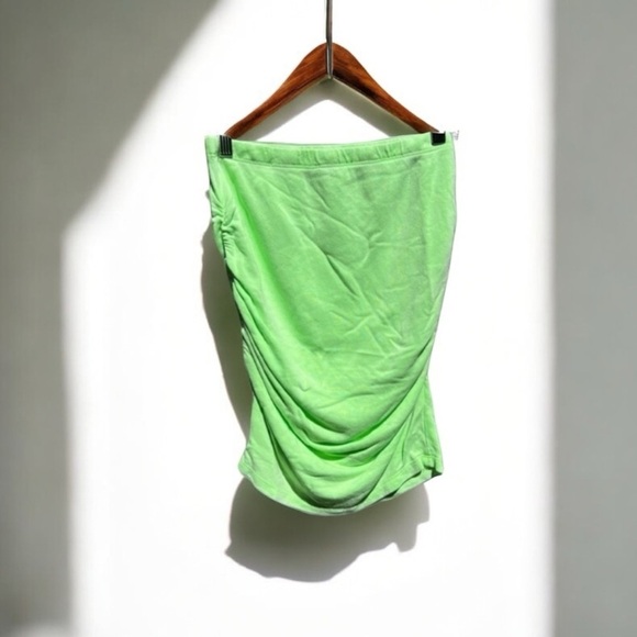 🌻NEW Sundry Florescent  Green Bodycon Skirt w/ Ruched Seams Size 0 / XS - Picture 1 of 6